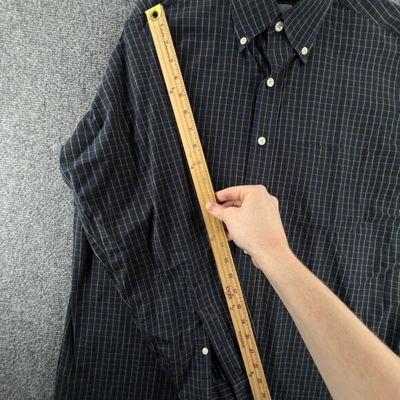 Viyella Green Blue Check Button Up Shirt Medium Cotton USA Made Long Sleeve - Picture 13 of 15